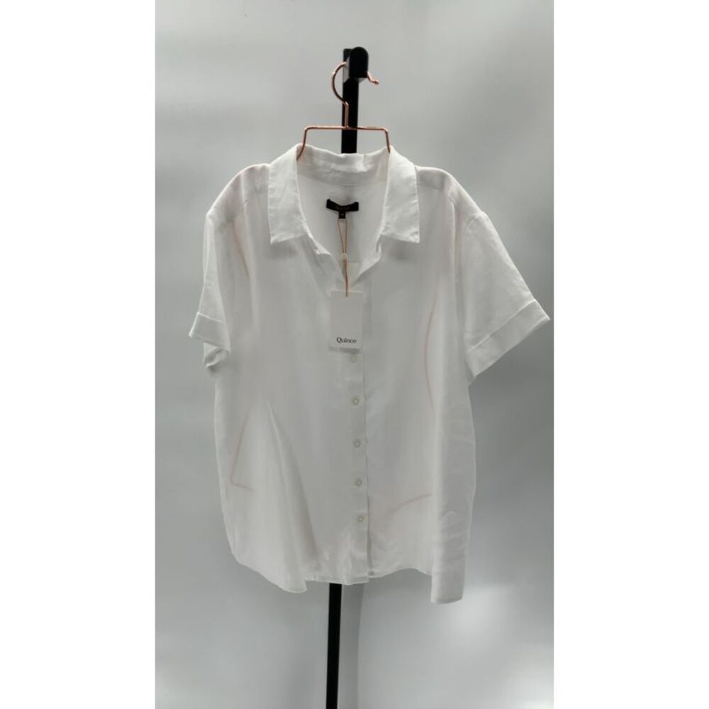 Quince White Short Sleeve Button-Up Top